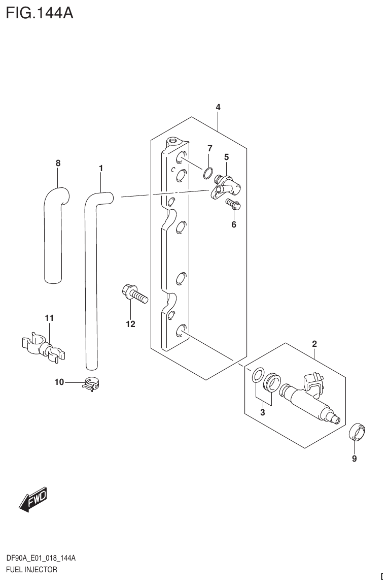 Suzuki DF80A, DF90A, DF90ATH, DF100B FUEL INJECTOR (E01) parts diagram