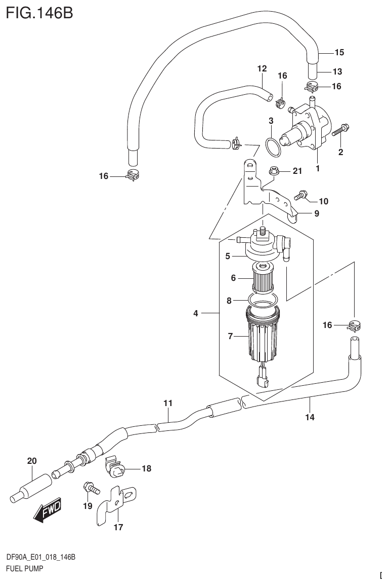 Suzuki DF80A, DF90A, DF90ATH, DF100B FUEL PUMP (DF100B) parts diagram