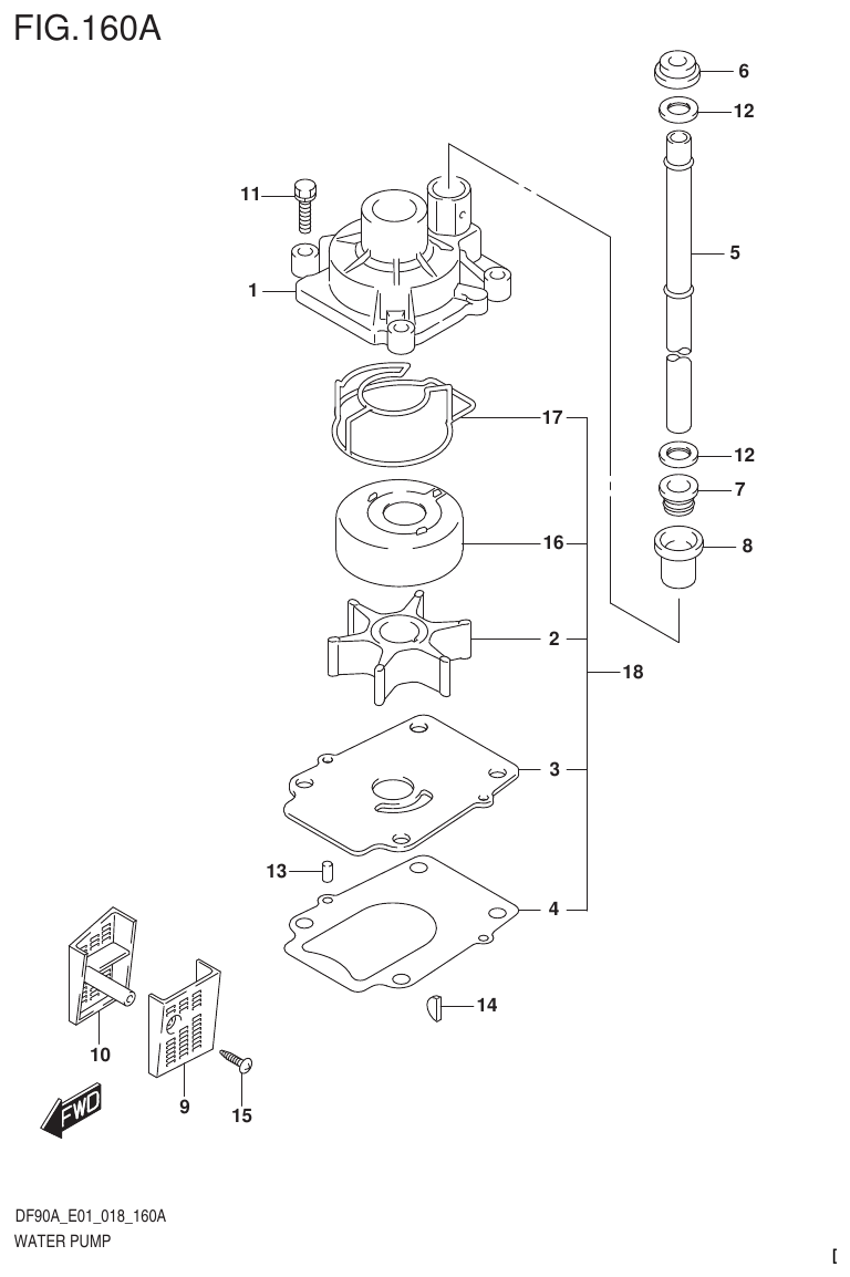 Suzuki DF80A, DF90A, DF90ATH, DF100B WATER PUMP (DF70A E01)(DF70ATH E01) parts diagram