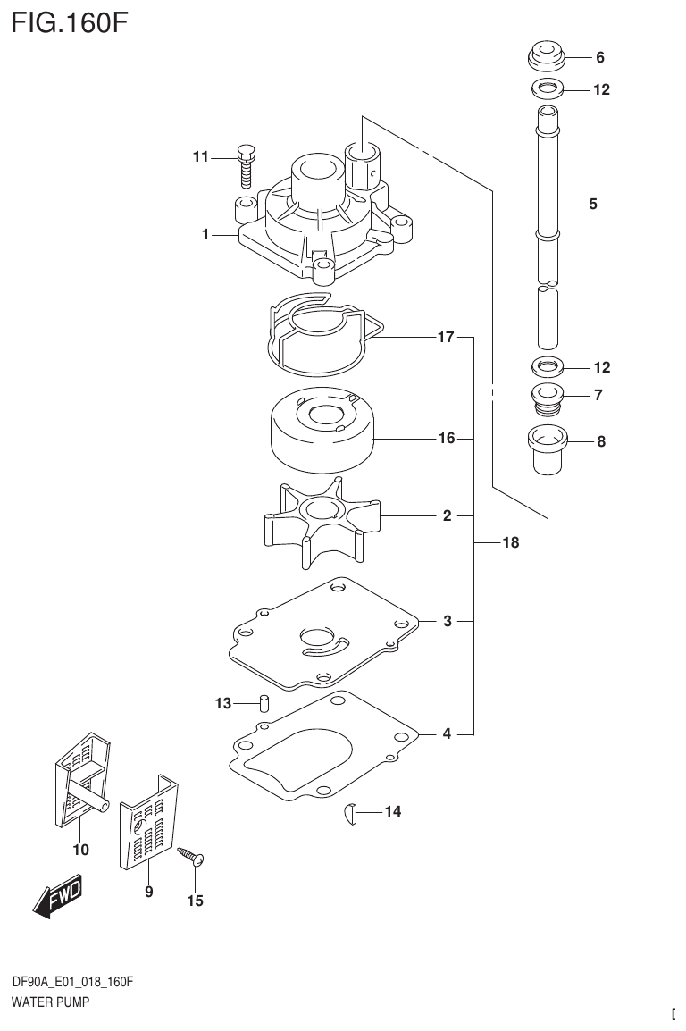Suzuki DF80A, DF90A, DF90ATH, DF100B WATER PUMP (DF90A E40)(DF90ATH E40) parts diagram