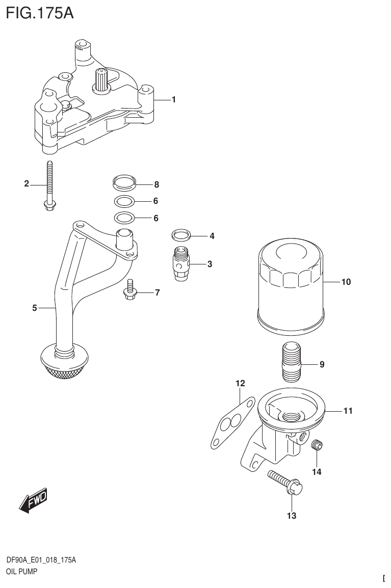 Suzuki DF80A, DF90A, DF90ATH, DF100B OIL PUMP parts diagram