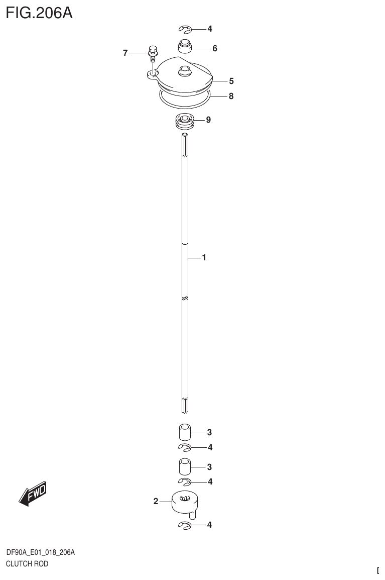 Suzuki DF80A, DF90A, DF90ATH, DF100B CLUTCH ROD parts diagram