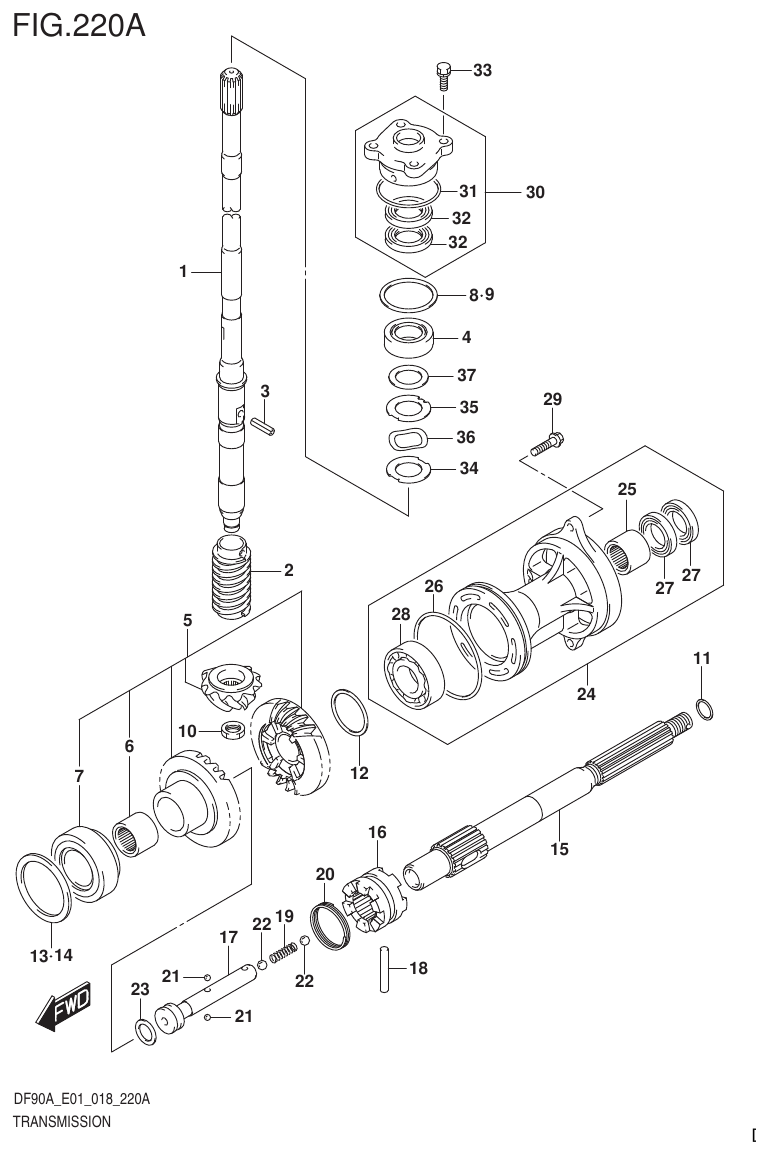 Suzuki DF80A, DF90A, DF90ATH, DF100B TRANSMISSION (DF70A)(DF90A)(DF100B) parts diagram