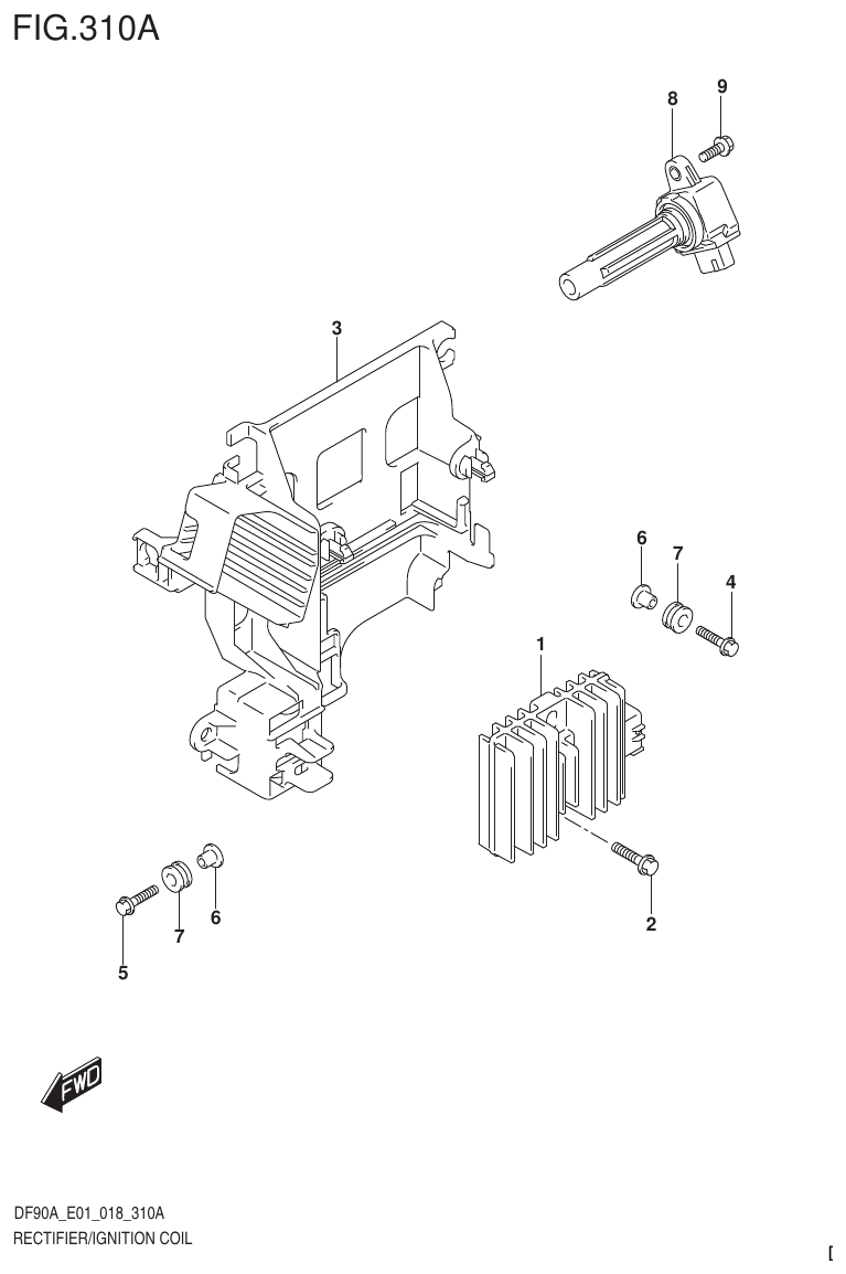 Suzuki DF80A, DF90A, DF90ATH, DF100B RECTIFIER/IGNITION COIL parts diagram