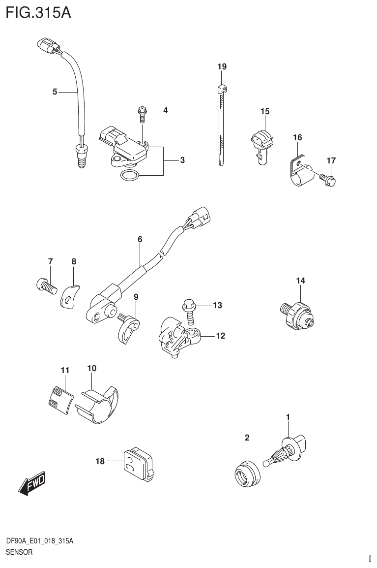 Suzuki DF80A, DF90A, DF90ATH, DF100B SENSOR parts diagram