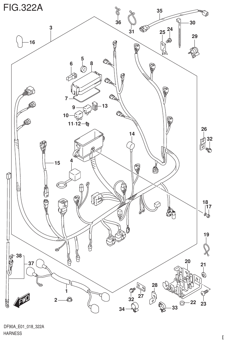 Suzuki DF80A, DF90A, DF90ATH, DF100B HARNESS (DF70A)(DF70ATH)(DF80A)(DF90A)(DF90ATH) parts diagram