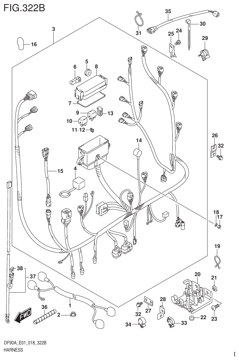 Suzuki DF80A, DF90A, DF90ATH, DF100B HARNESS (DF100B) parts diagram