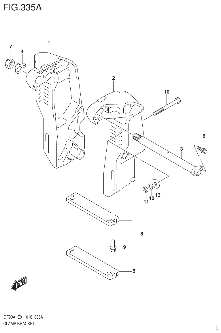 Suzuki DF80A, DF90A, DF90ATH, DF100B CLAMP BRACKET (DF70A)(DF90A)(DF100B) parts diagram