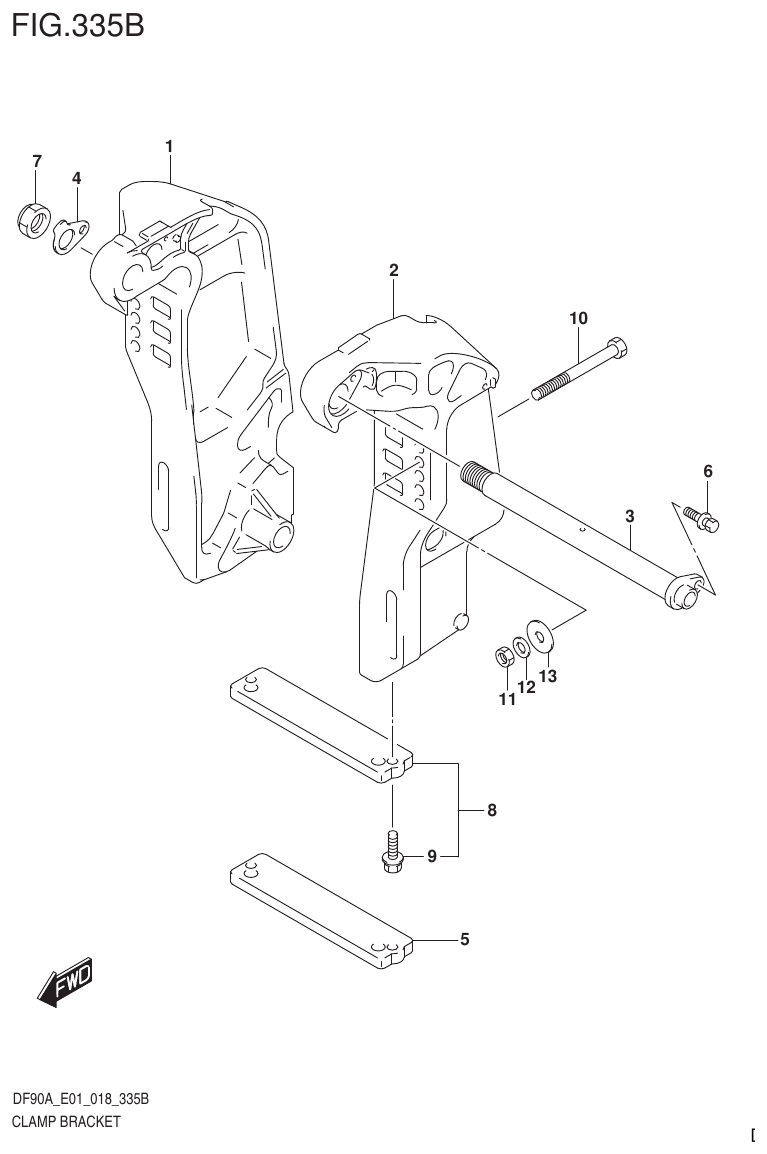 Suzuki DF80A, DF90A, DF90ATH, DF100B CLAMP BRACKET (DF70ATH)(DF80A)(DF90ATH) parts diagram
