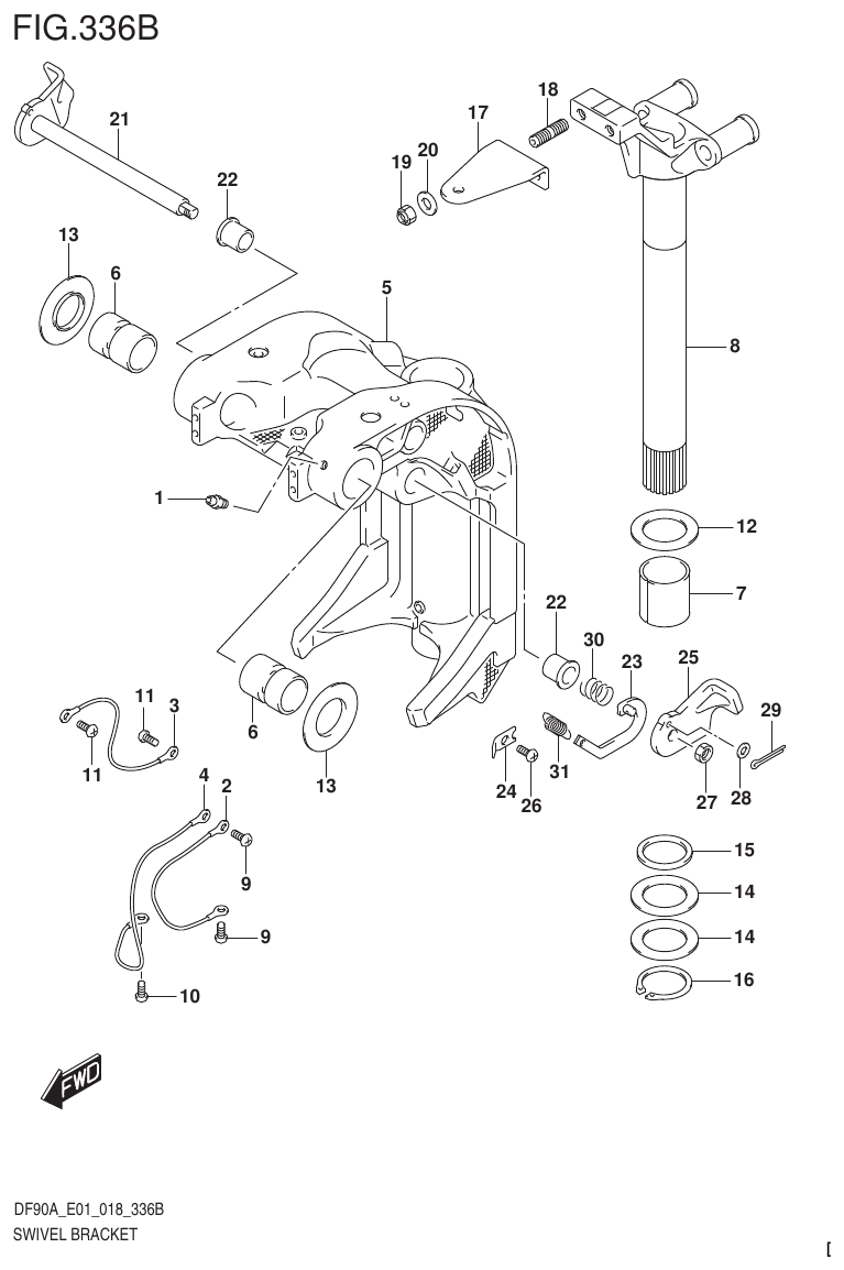 Suzuki DF80A, DF90A, DF90ATH, DF100B SWIVEL BRACKET (DF80A) parts diagram