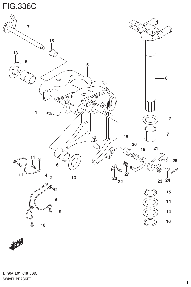 Suzuki DF80A, DF90A, DF90ATH, DF100B SWIVEL BRACKET (DF70ATH)(DF90ATH) parts diagram