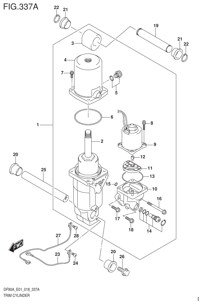 Suzuki DF80A, DF90A, DF90ATH, DF100B TRIM CYLINDER parts diagram