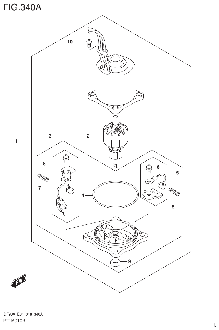 Suzuki DF80A, DF90A, DF90ATH, DF100B PTT MOTOR parts diagram