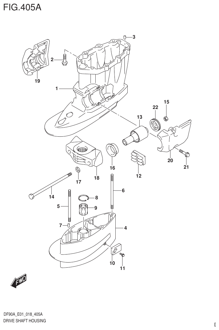 Suzuki DF80A, DF90A, DF90ATH, DF100B DRIVE SHAFT HOUSING (DF70A)(DF90A)(DF100B) parts diagram