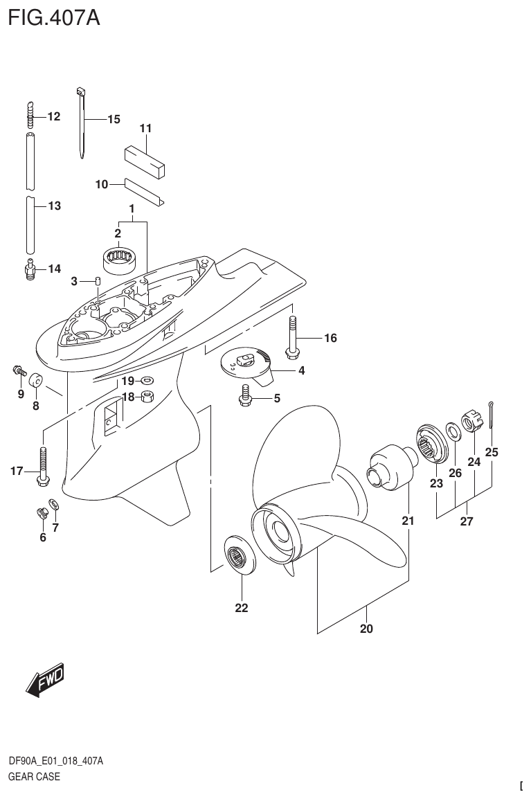 Suzuki DF80A, DF90A, DF90ATH, DF100B GEAR CASE (DF70A)(DF90A)(DF100B) parts diagram