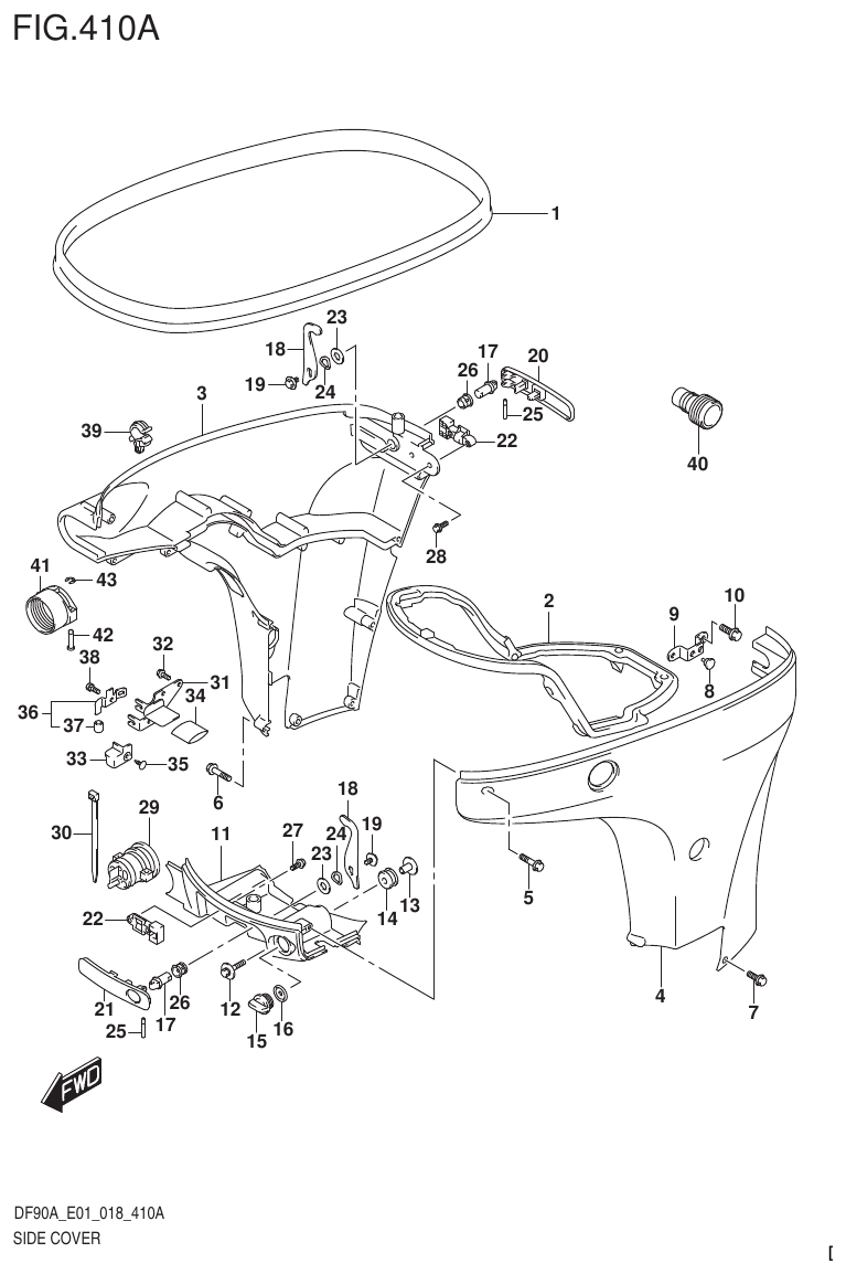 Suzuki DF80A, DF90A, DF90ATH, DF100B SIDE COVER (DF70A)(DF90A)(DF100B) parts diagram