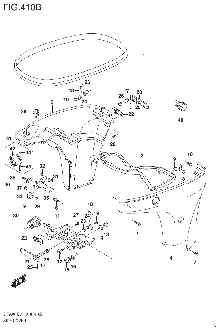 Suzuki DF80A, DF90A, DF90ATH, DF100B SIDE COVER (DF70ATH)(DF90ATH) parts diagram
