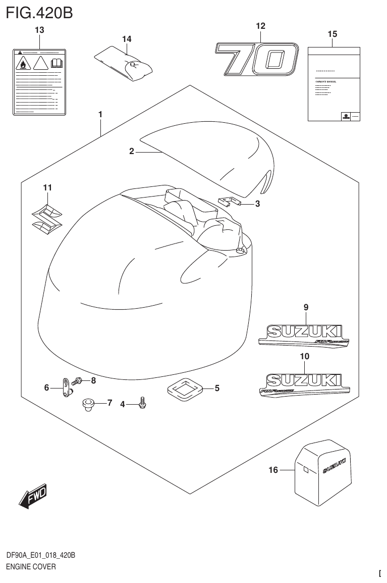 Suzuki DF80A, DF90A, DF90ATH, DF100B ENGINE COVER (DF70A E40) parts diagram