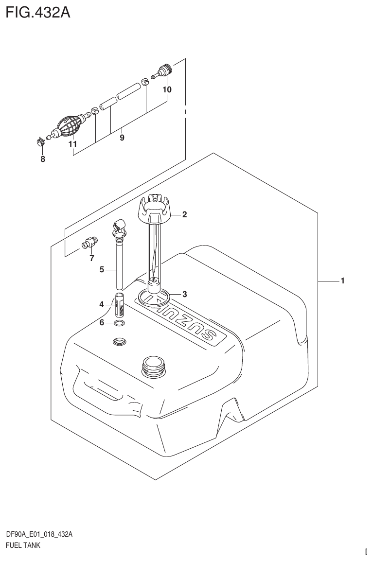 Suzuki DF80A, DF90A, DF90ATH, DF100B FUEL TANK parts diagram