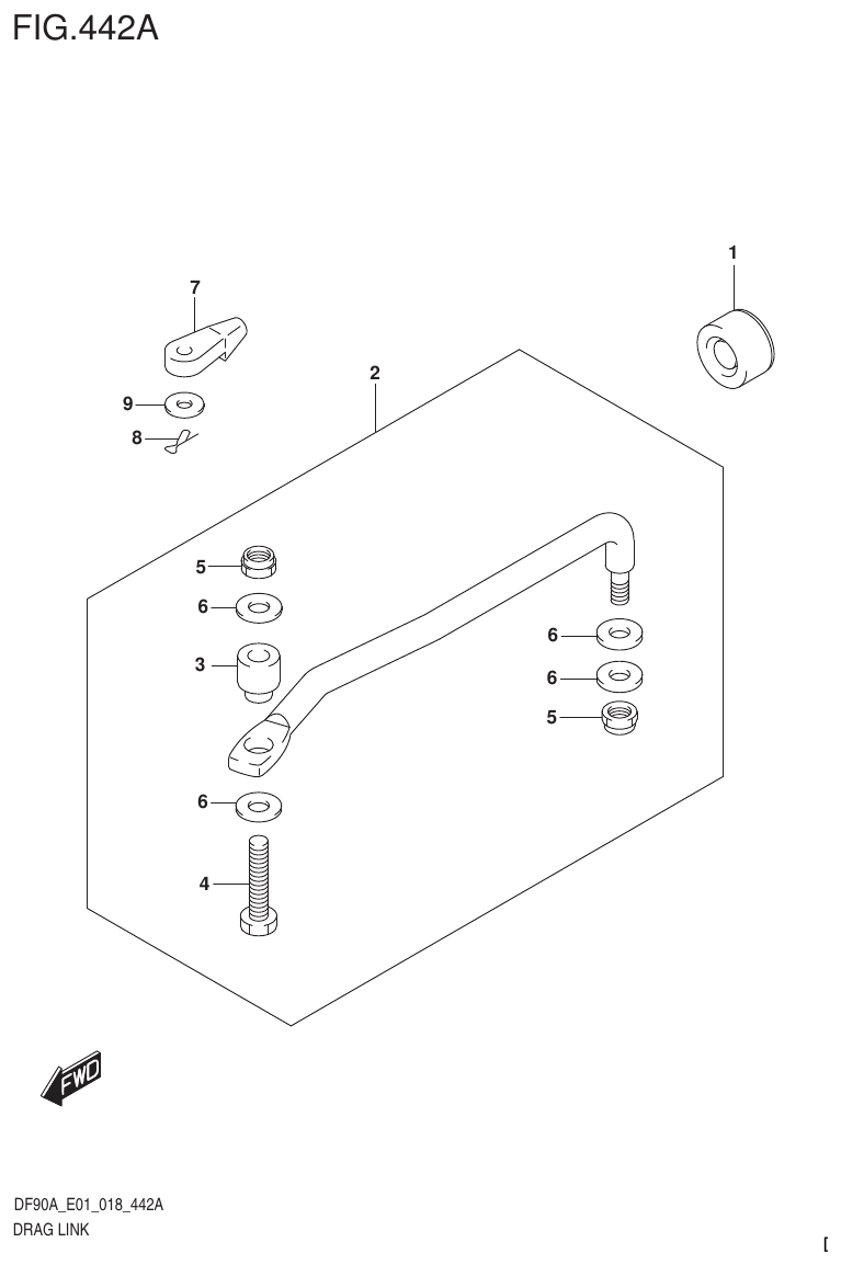 Suzuki DF80A, DF90A, DF90ATH, DF100B DRAG LINK (DF70A)(DF80A)(DF90A)(DF100B) parts diagram