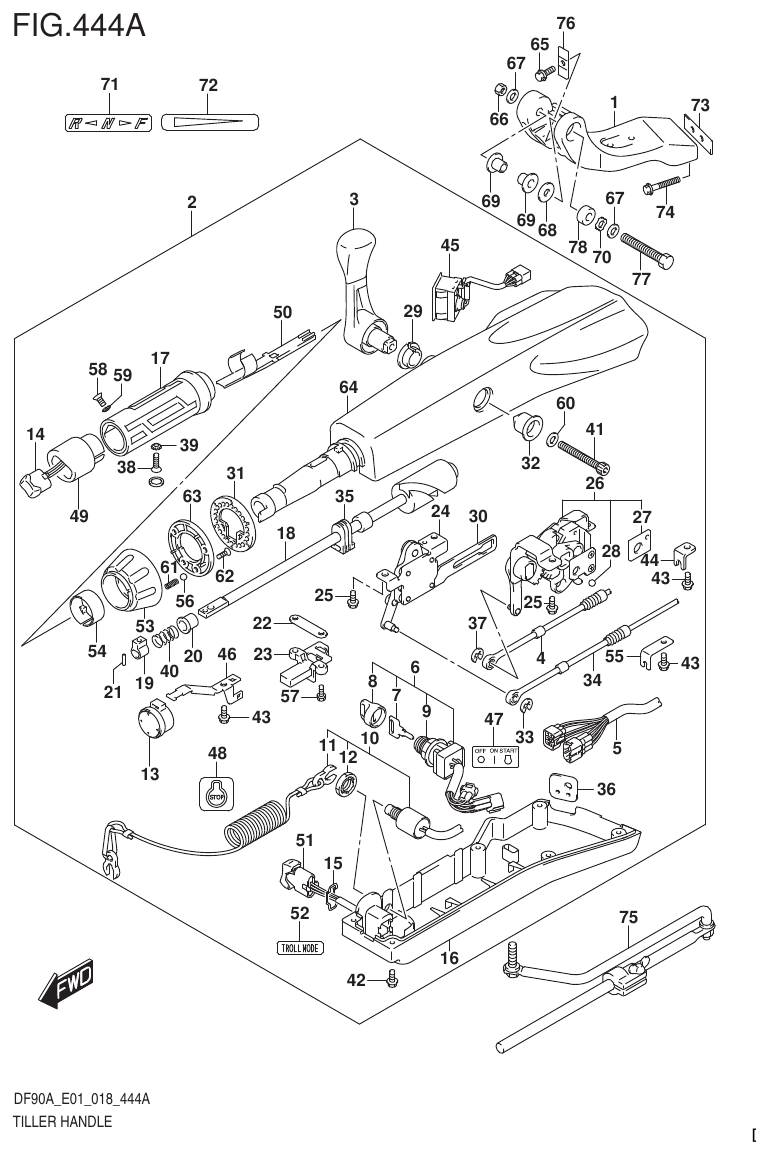 Suzuki DF80A, DF90A, DF90ATH, DF100B TILLER HANDLE (DF70ATH)(DF90ATH) parts diagram