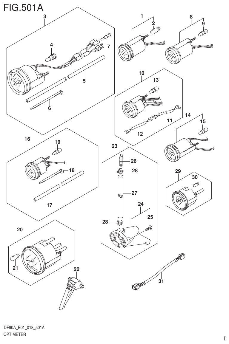 Suzuki DF80A, DF90A, DF90ATH, DF100B OPT:METER (DF70A)(DF80A)(DF90A)(DF100B) parts diagram