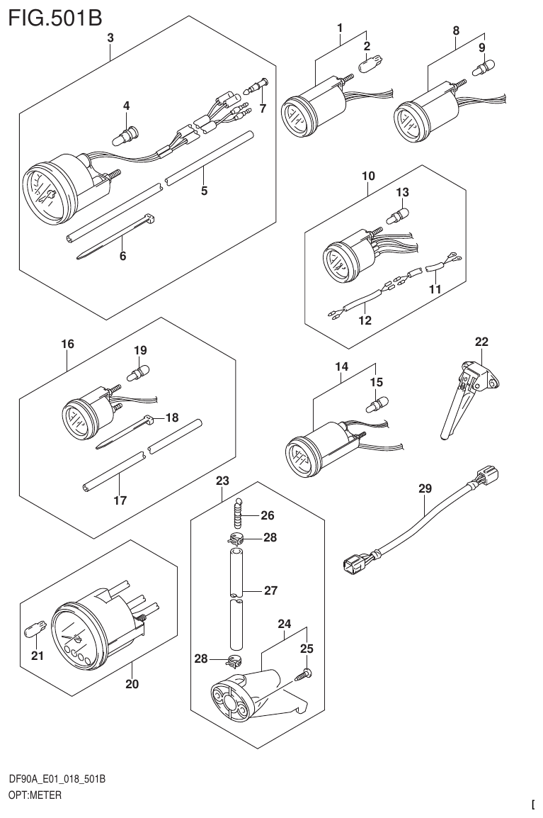 Suzuki DF80A, DF90A, DF90ATH, DF100B OPT:METER (DF70ATH)(DF90ATH) parts diagram