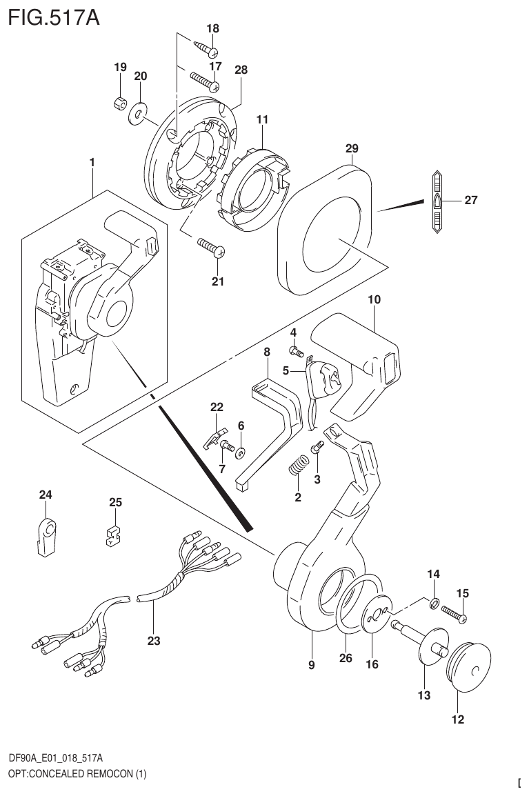 Suzuki DF80A, DF90A, DF90ATH, DF100B OPT:CONCEALED REMOCON (1) (DF70A)(DF80A)(DF90A)(DF100B) parts diagram