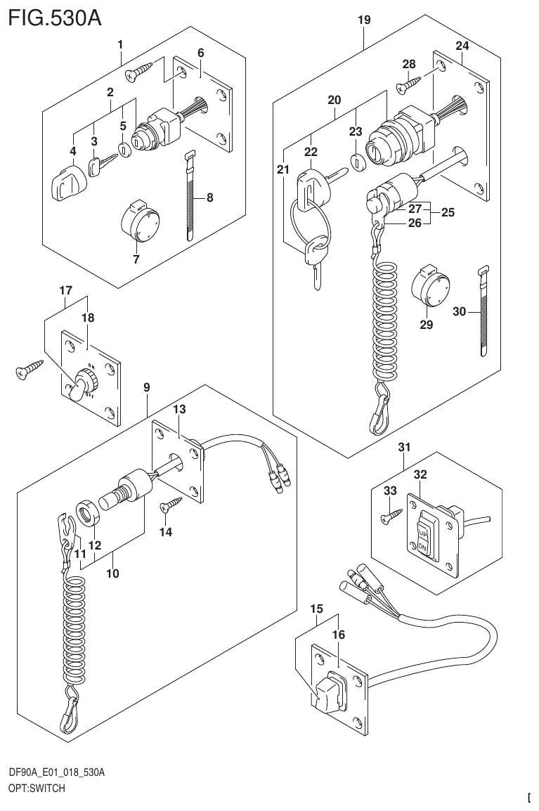 Suzuki DF80A, DF90A, DF90ATH, DF100B OPT:SWITCH (DF70A)(DF80A)(DF90A)(DF100B) parts diagram