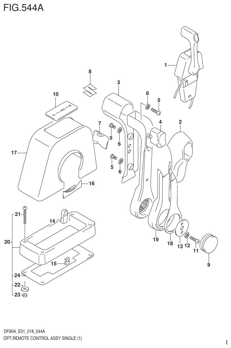 Suzuki DF80A, DF90A, DF90ATH, DF100B OPT:REMOTE CONTROL ASSY SINGLE (1) (DF70A)(DF80A)(DF90A)(D parts diagram