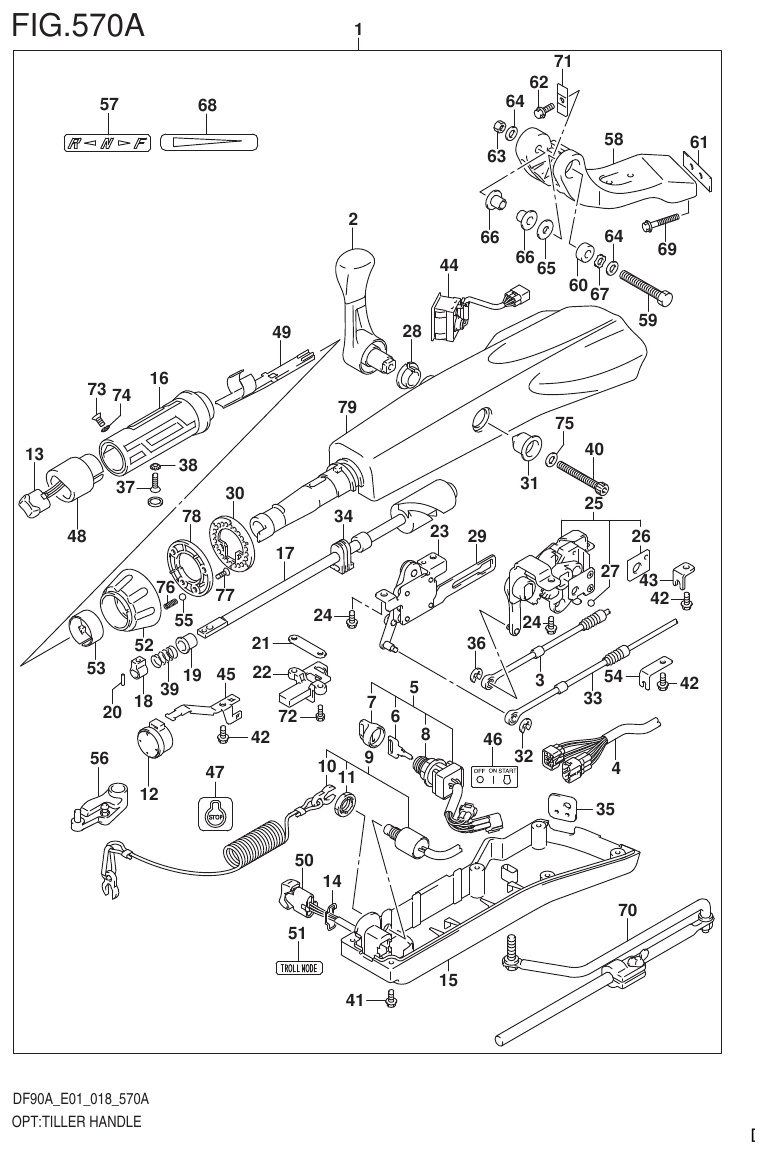 Suzuki DF80A, DF90A, DF90ATH, DF100B OPT:TILLER HANDLE (DF70A)(DF80A)(DF90A)(DF100B) parts diagram