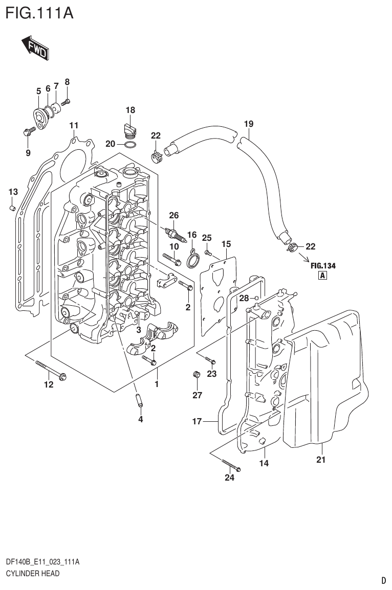 Suzuki DF140B, DF140BT, DF140BZ, DF115BT, DF115BZ, DF115B CYLINDER HEAD (022) parts diagram