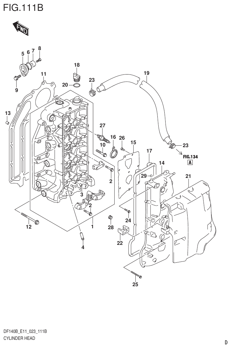 Suzuki DF140B, DF140BT, DF140BZ, DF115BT, DF115BZ, DF115B CYLINDER HEAD (023) parts diagram