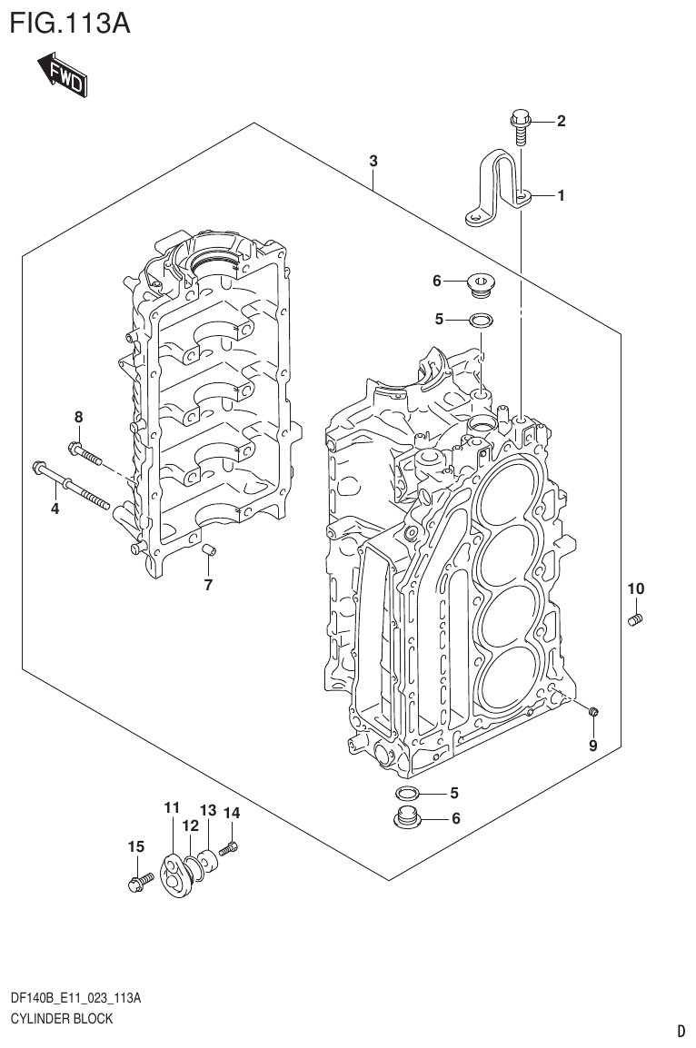 Suzuki DF140B, DF140BT, DF140BZ, DF115BT, DF115BZ, DF115B CYLINDER BLOCK parts diagram