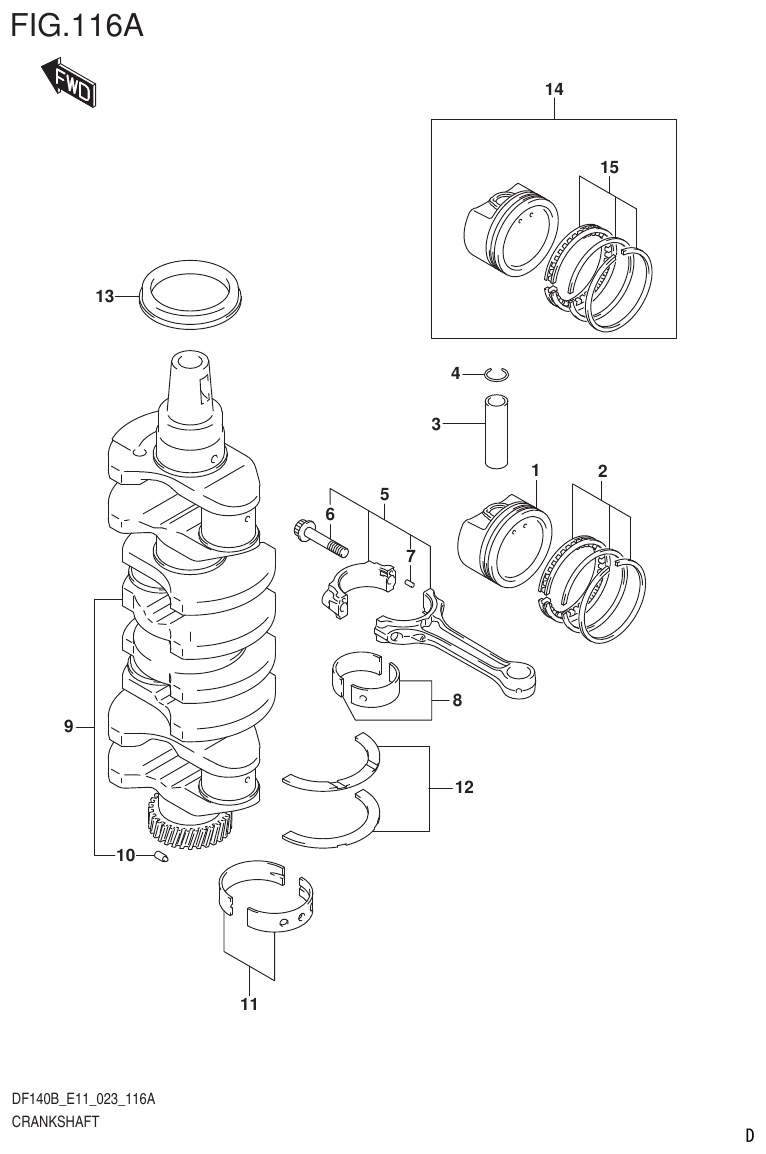 Suzuki DF140B, DF140BT, DF140BZ, DF115BT, DF115BZ, DF115B CRANKSHAFT parts diagram