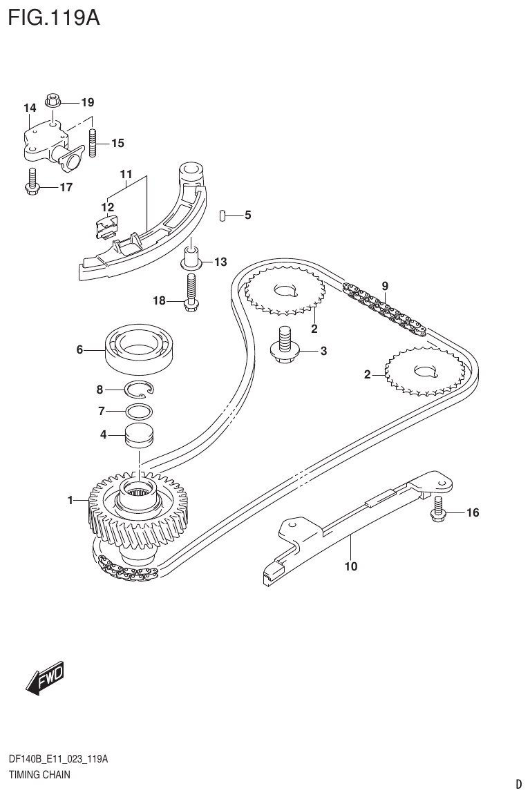 Suzuki DF140B, DF140BT, DF140BZ, DF115BT, DF115BZ, DF115B TIMING CHAIN parts diagram