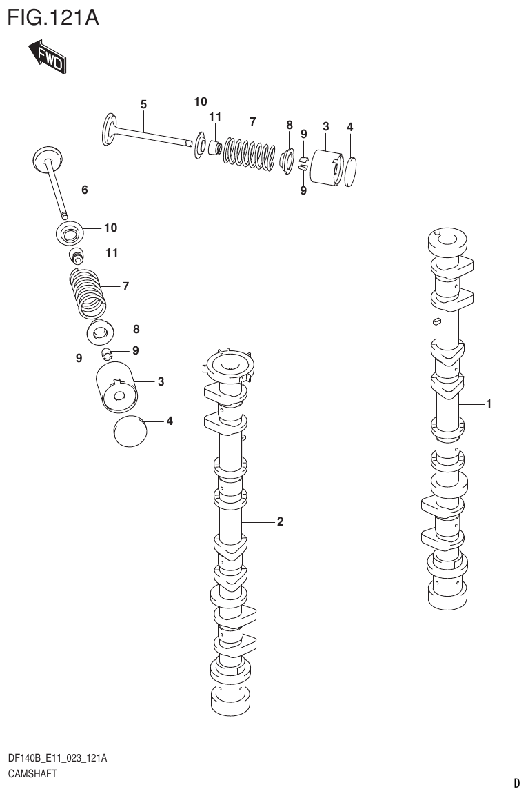 Suzuki DF140B, DF140BT, DF140BZ, DF115BT, DF115BZ, DF115B CAMSHAFT parts diagram