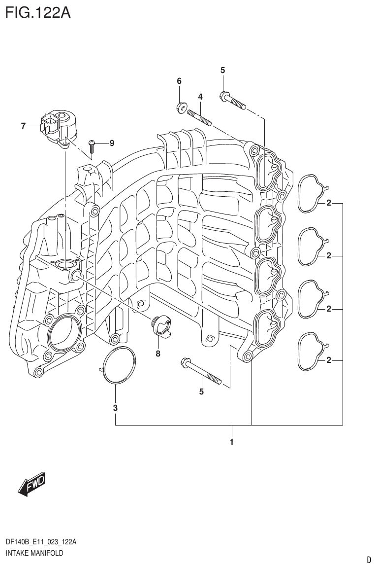 Suzuki DF140B, DF140BT, DF140BZ, DF115BT, DF115BZ, DF115B INTAKE MANIFOLD parts diagram