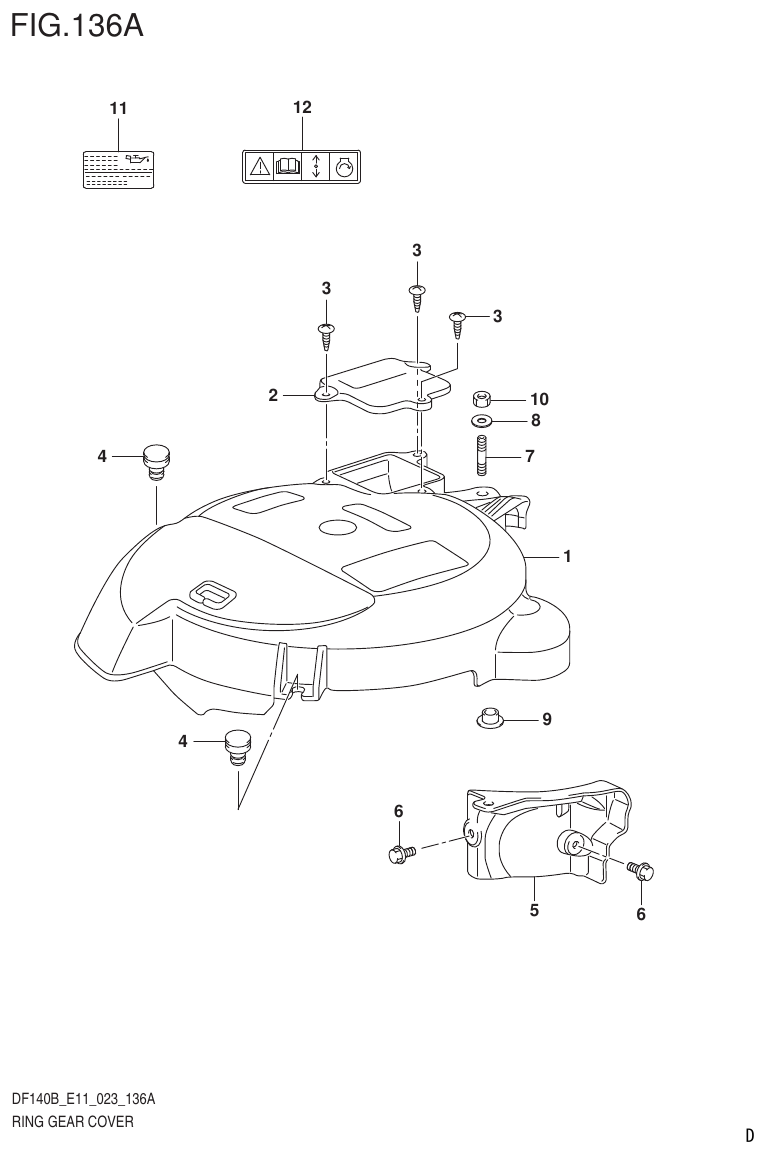 Suzuki DF140B, DF140BT, DF140BZ, DF115BT, DF115BZ, DF115B RING GEAR COVER (022) parts diagram