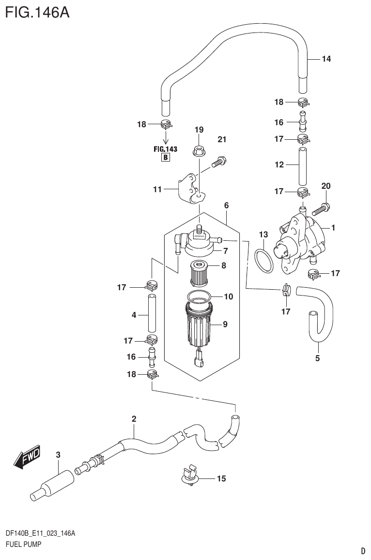 Suzuki DF140B, DF140BT, DF140BZ, DF115BT, DF115BZ, DF115B FUEL PUMP parts diagram