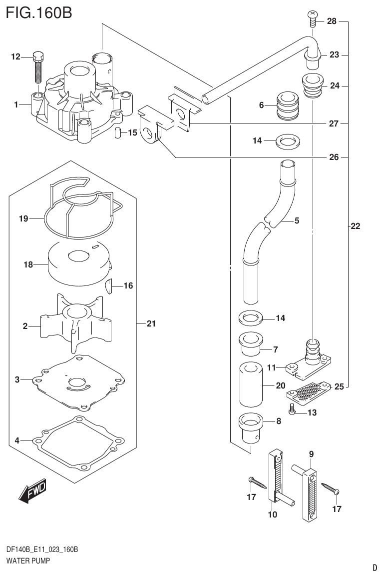 Suzuki DF140B, DF140BT, DF140BZ, DF115BT, DF115BZ, DF115B WATER PUMP (E40) parts diagram