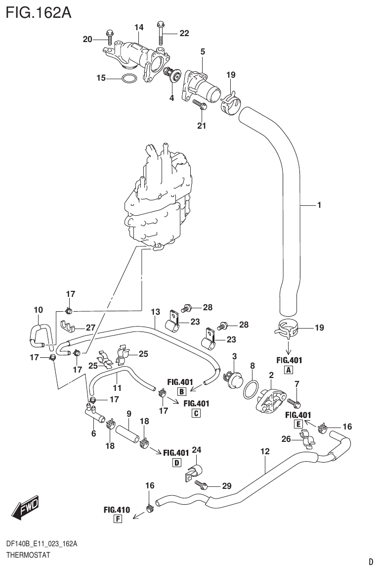Suzuki DF140B, DF140BT, DF140BZ, DF115BT, DF115BZ, DF115B THERMOSTAT (022) parts diagram