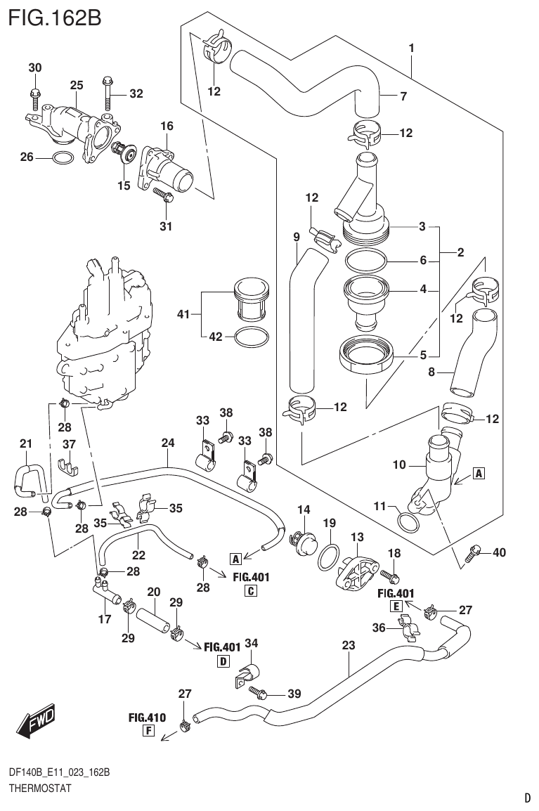 Suzuki DF140B, DF140BT, DF140BZ, DF115BT, DF115BZ, DF115B THERMOSTAT (023) parts diagram