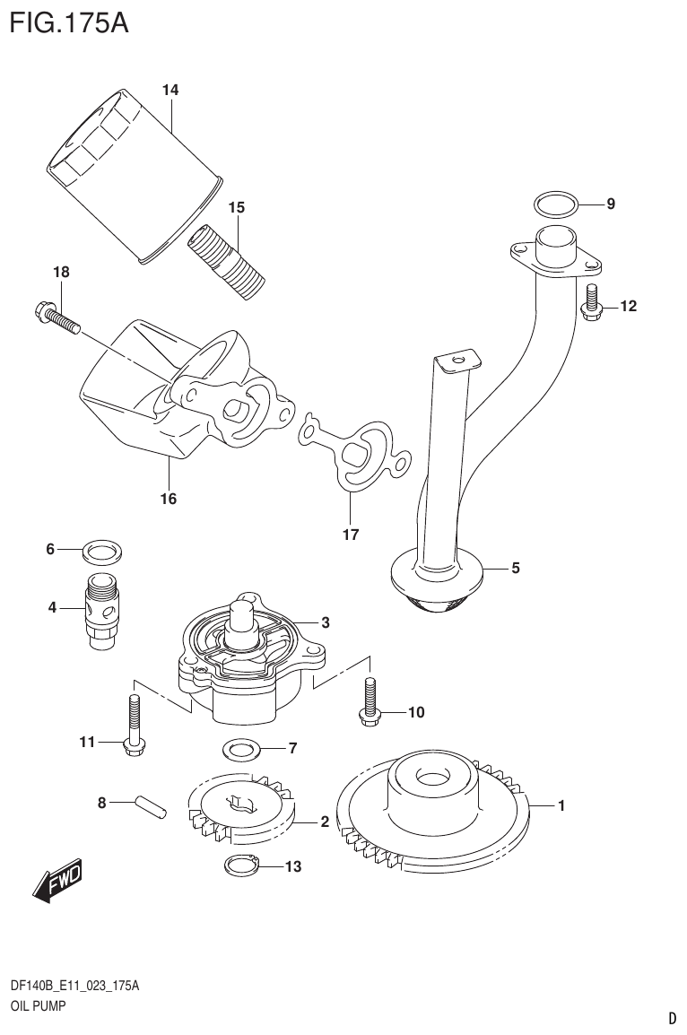 Suzuki DF140B, DF140BT, DF140BZ, DF115BT, DF115BZ, DF115B OIL PUMP parts diagram
