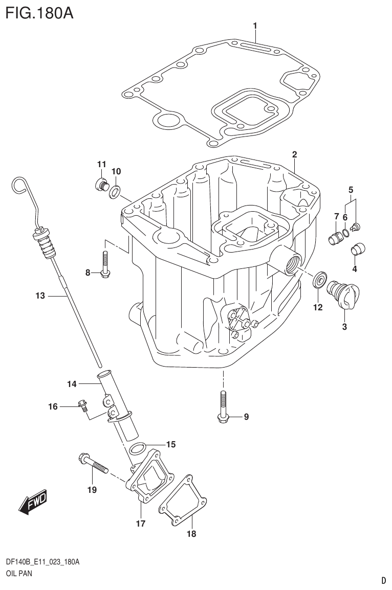 Suzuki DF140B, DF140BT, DF140BZ, DF115BT, DF115BZ, DF115B OIL PAN parts diagram