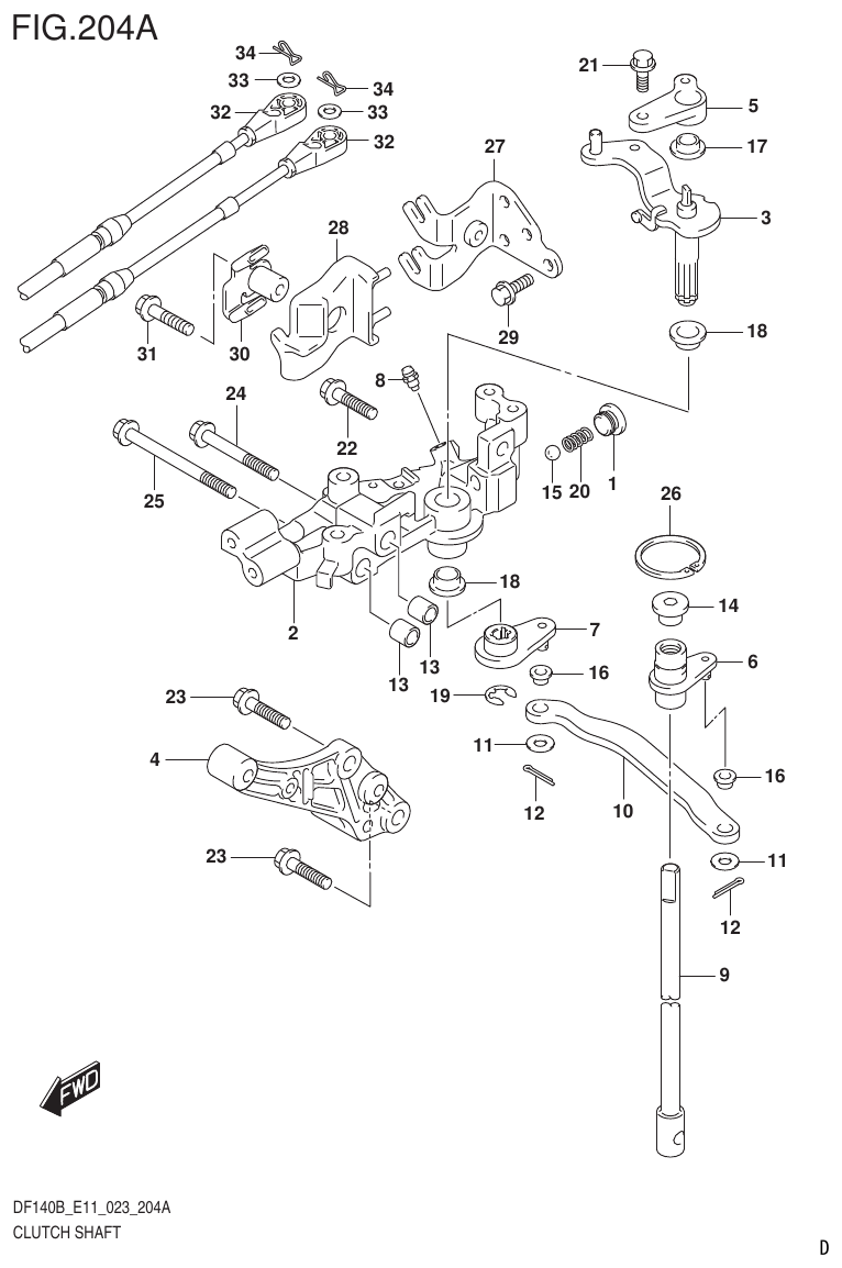 Suzuki DF140B, DF140BT, DF140BZ, DF115BT, DF115BZ, DF115B CLUTCH SHAFT parts diagram