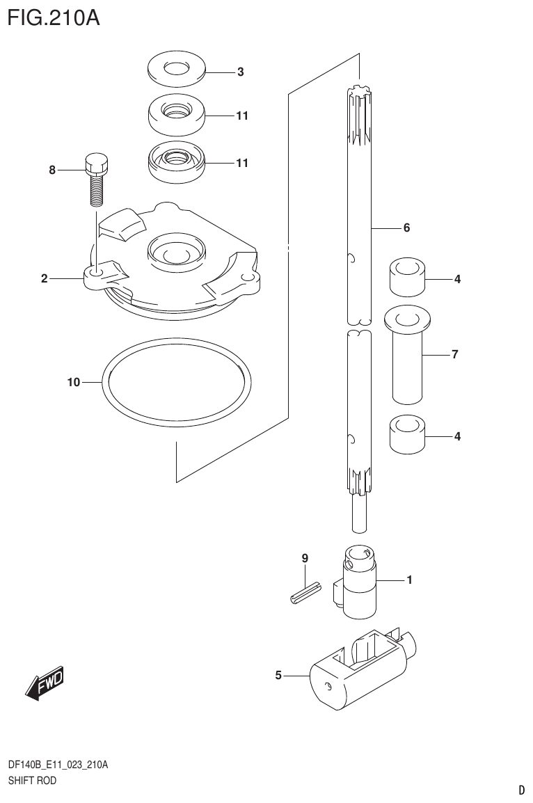 Suzuki DF140B, DF140BT, DF140BZ, DF115BT, DF115BZ, DF115B SHIFT ROD (DF140BT,DF115BT) parts diagram