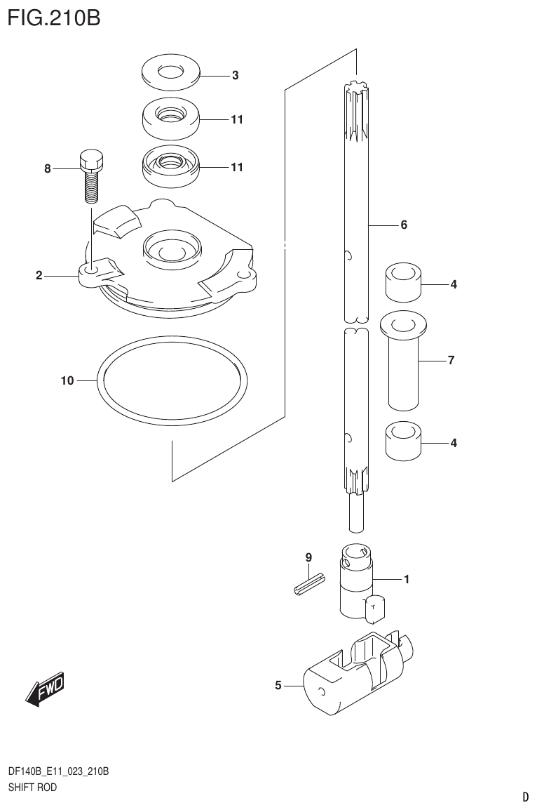 Suzuki DF140B, DF140BT, DF140BZ, DF115BT, DF115BZ, DF115B SHIFT ROD (DF140BZ,DF115BZ) parts diagram