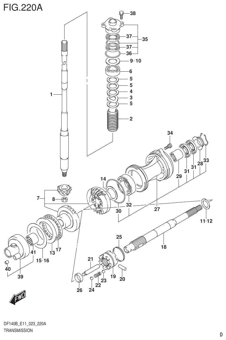 Suzuki DF140B, DF140BT, DF140BZ, DF115BT, DF115BZ, DF115B TRANSMISSION (DF140BT,DF115BT) parts diagram