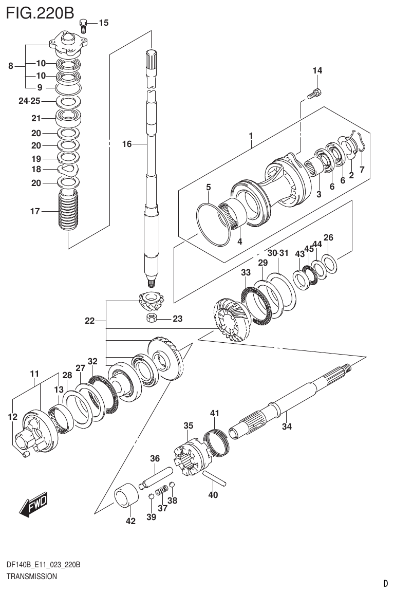 Suzuki DF140B, DF140BT, DF140BZ, DF115BT, DF115BZ, DF115B TRANSMISSION (DF140BZ,DF115BZ) parts diagram